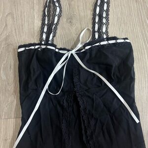 Windsor Black Top with Lace and White Accents